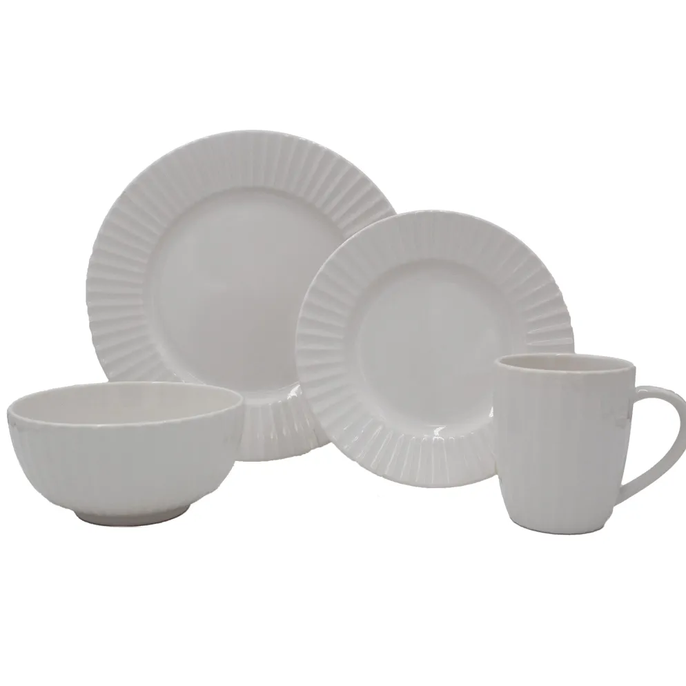 White Embossed 32 Piece Dinnerware Set, Service for 8