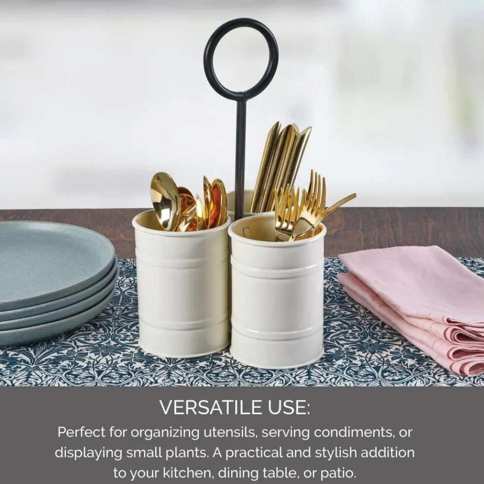White Flatware Metal Storage Caddy