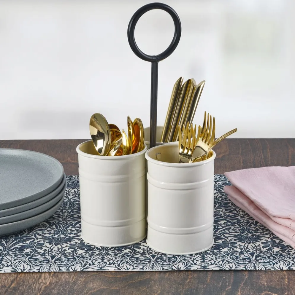 White Flatware Metal Storage Caddy
