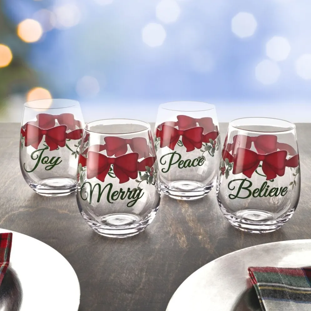 Winterberry® Ribbon Set of 4 Stemless Wine Glasses