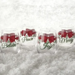 Winterberry® Ribbon Set of 4 Stemless Wine Glasses