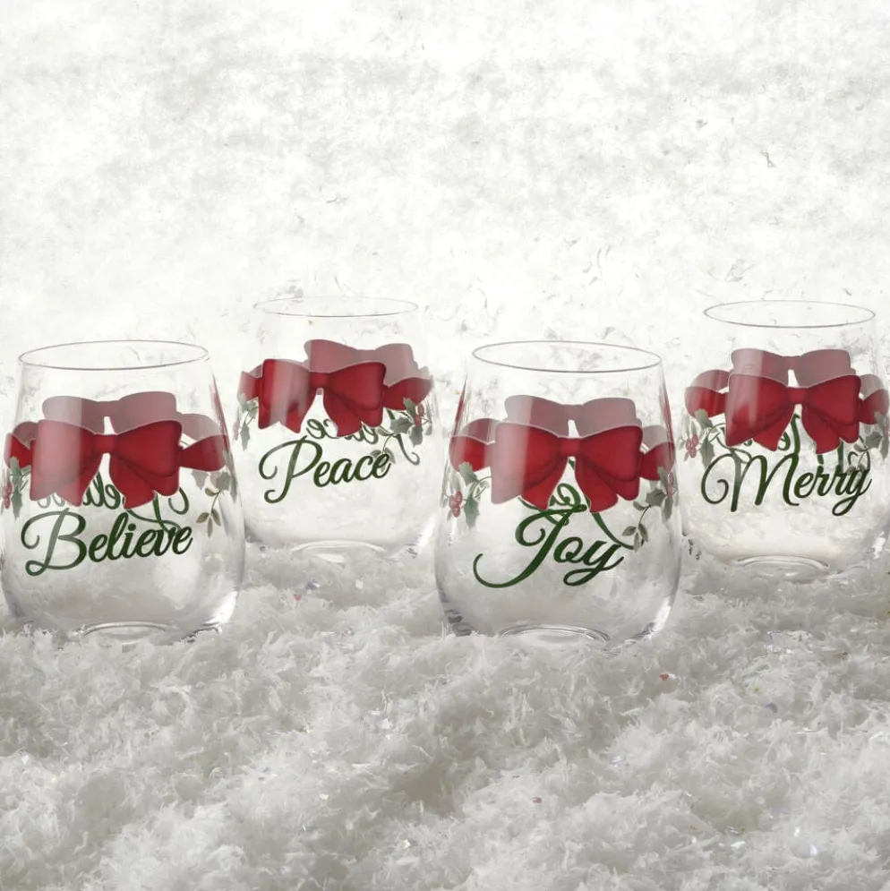 Winterberry® Ribbon Set of 4 Stemless Wine Glasses