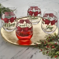 Winterberry® Ribbon Set of 4 Stemless Wine Glasses