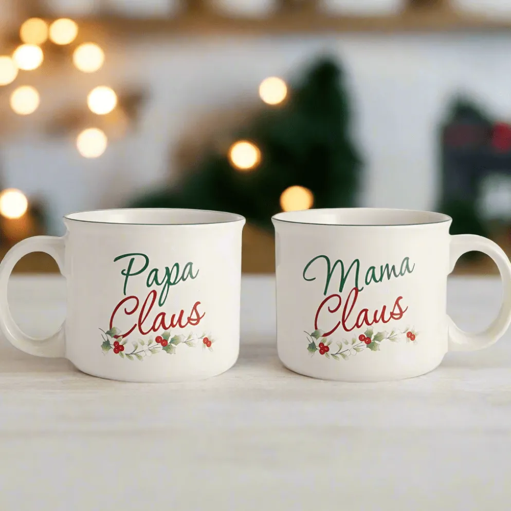Winterberry® Set of 2 Mama and Papa Claus Mugs