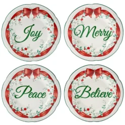 Winterberry® Set of 4 Red Ribbon Salad Plates