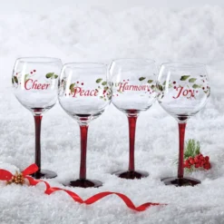 Winterberry® Set of 4 Sentiments Wine Goblets